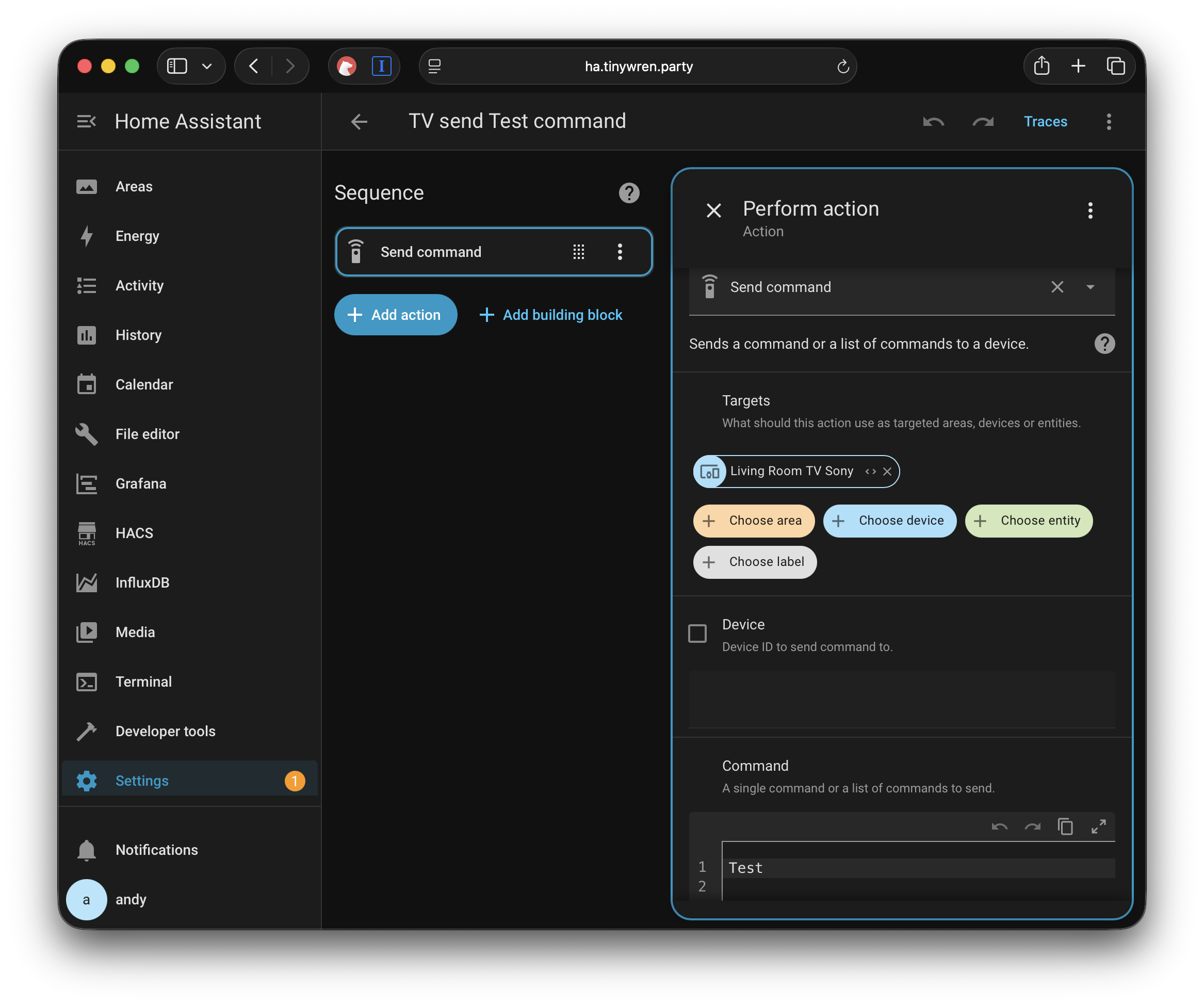 Image showing the script setup in HA